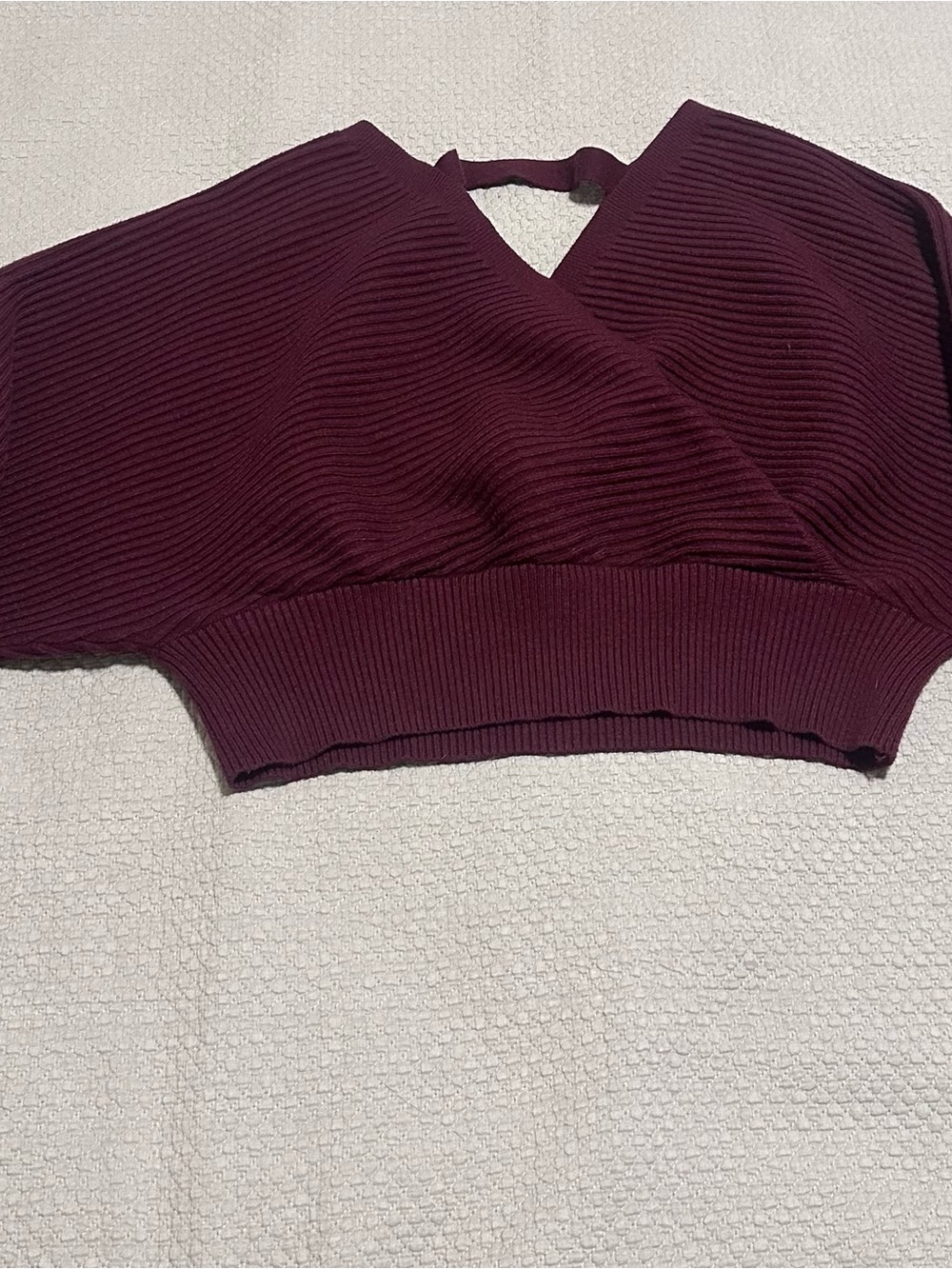 Forever 21 Ribbed V-Neck Crop Top in Burgundy plus size 1x